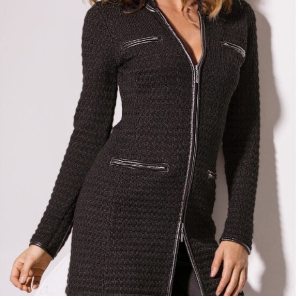 Boston Proper Black Sweater w/ faux leather trim Excellent Condition